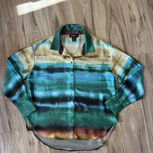 Bailey 44 Womens Multicolor Tie-Dye Long Sleeve  Button Up Satin Top Size Large